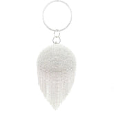 Women Crystal Tassel Evening Clutch Bag Rhinestones Party Wedding Handbag-Silver