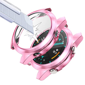 TPU Screen Protector Case For Huawei Watch GT2 42mm&46mm with HD Tempered Glass-Pink