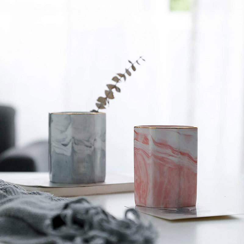 Ceramic Desk Pen Holder Stand Marble Pattern Pencil Cup Pot Desk Organizer Makeup Brush Holder -Gray