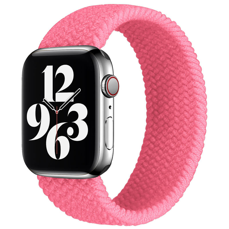 Sport Braided Solo Loop Strap Elastic Nylon Band for iWatch SE/6/5/4/3/2/1-Pink