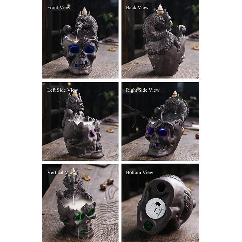 Backflow Incense Burner Ceramic Gothic Smoke Fountain for Halloween