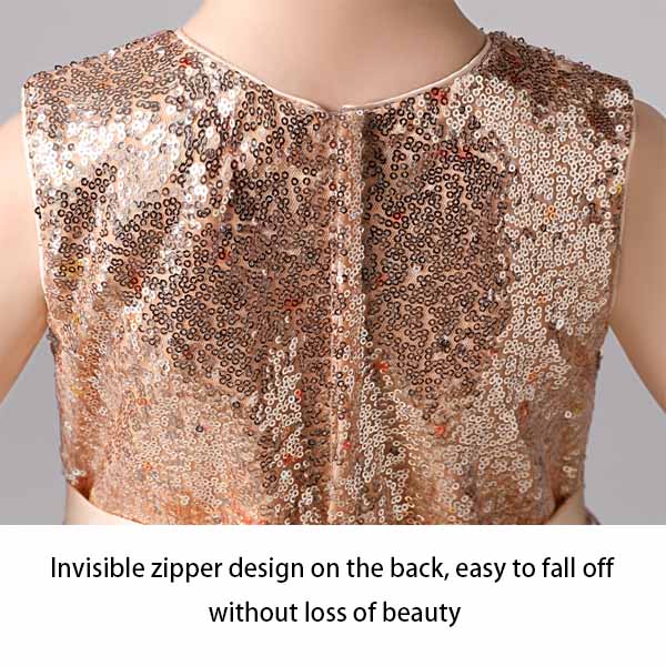 Girls Shiny Sequins Birthday Party Dance Dress-Champagne