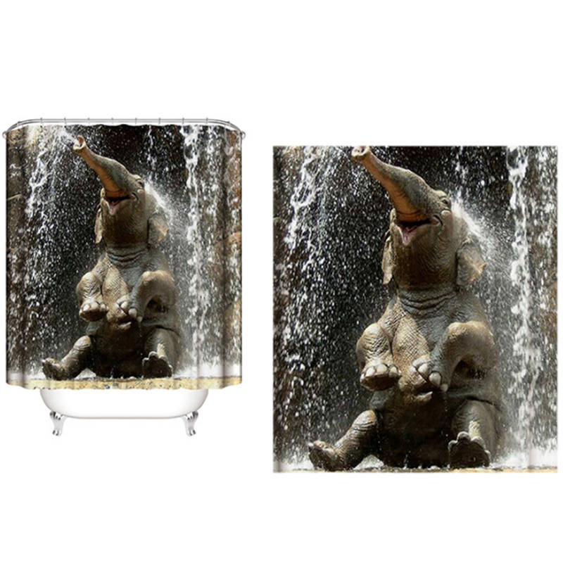 3D Printing Elephant Shower Curtain Bathroom Decor with 12 Hooks-1