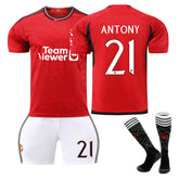 Red Devil Home Jersey ANTONY #21 Soccer Jersey Kids Adult 3Pcs Jersey Kits