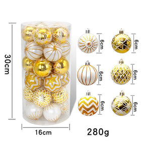 30PCS Christmas Balls 60MM Painted Hanging Ornaments-GoldWhite