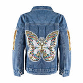 3-9T Little Girls Embroidered Denim Jacket Button Down Long Sleeve Denim Coat-Butterfly