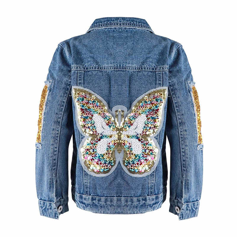 3-9T Little Girls Embroidered Denim Jacket Button Down Long Sleeve Denim Coat-Butterfly