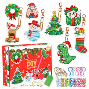 8 Pcs Christmas DIY Diamond Painting KeyChains Kits for Kids Ages 6-12