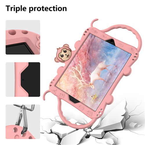 Monkey iPad Case Cartoon Kids Safe Cover Bulit-in Kickstand+Neck Strap Pencil Holder For iPad Air1/2 iPad2017/2018 iPad Pro 9.7inch-Rose Gold
