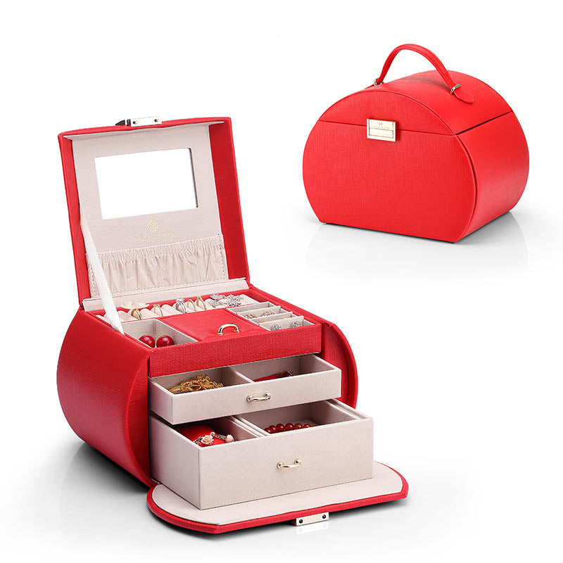 Princess Style Jewelry Box Multi-layer Large Capacity Fabulous Girls Gift-Pomegranate Red