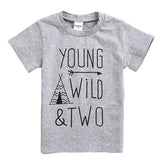Children Young Wild Letter Print T-Shirts Fashion Short Sleeved-Gray