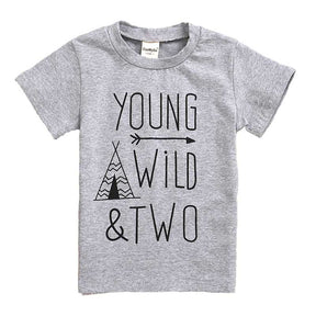 Children Young Wild Letter Print T-Shirts Fashion Short Sleeved-Gray