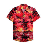 Cotton Regular Fit Short Sleeve Casual Hawaiian Shirt for Men-Red