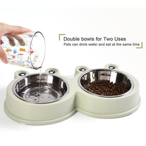 Macaron Double Dog Cat Bowls Cute Modeling No-Slip Stainless Steel Pet Bowls-Green