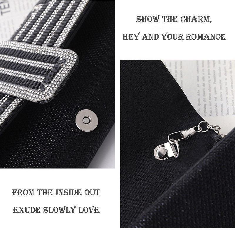 Womens Rhinestone Clutch Purses Evening Bags Sparkling Gliter with Chain-Black