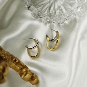 Simple Two Tone C-shaped Earrings Geometric Stud