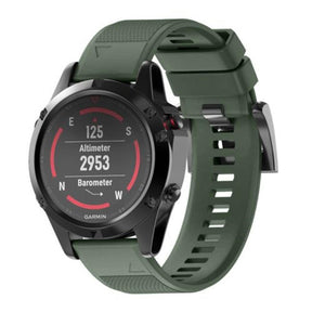 26mm Width Easy Fit Soft Silicone Watch Strap For Garmin Fenix 5X/5X Plus/6X/6X Pro/3/3 HR Black Steel Buckle-Army Green