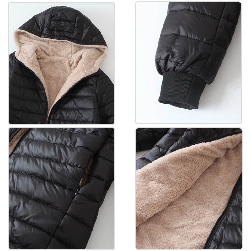 Lookbook Womens Hooded Sherpa Fleece Jacket Winter Warm Coat-Black