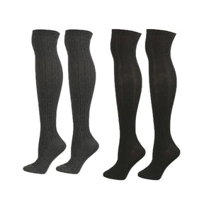 3Packs Women Extra Long High Socks Knit Warmers Thick Tall Long Boot Stockings Leg-BlackDarkGray