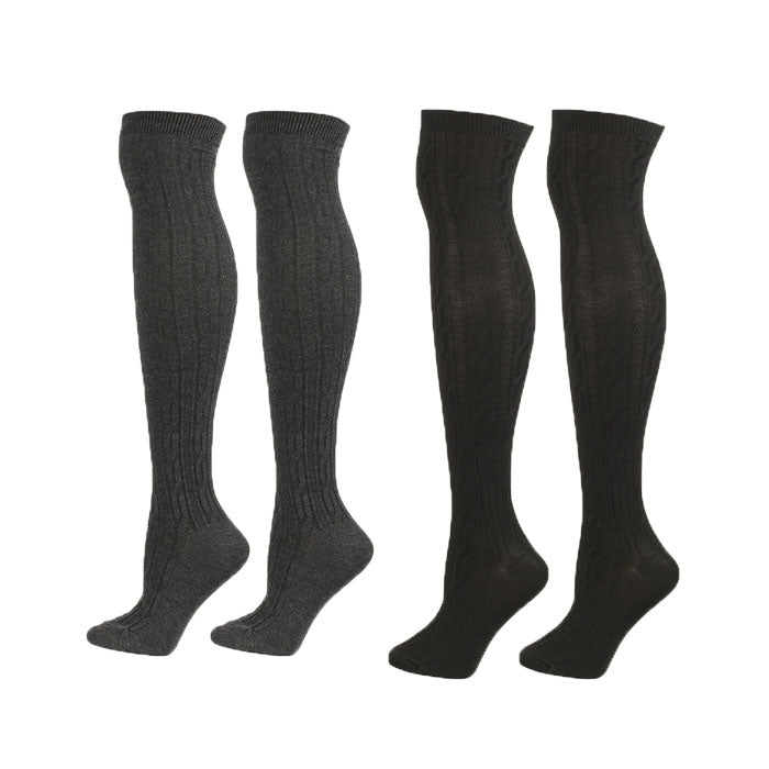 3Packs Women Extra Long High Socks Knit Warmers Thick Tall Long Boot Stockings Leg-BlackDarkGray