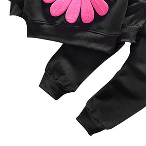 Baby Girls 2 Pcs Sunflower Clothes Set Long Sleeve Top And Pants Outfits-Black