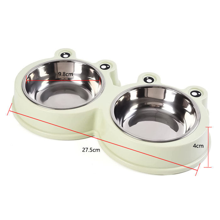 Macaron Double Dog Cat Bowls Cute Modeling No-Slip Stainless Steel Pet Bowls-Green