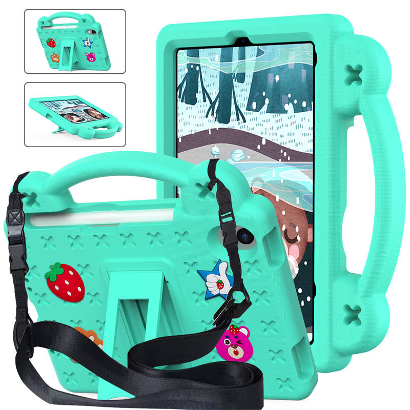 Strawberry iPad Mini 6 Case 8.3 Inch Shockproof Cover with Handle Band Shoulder Strap-MintGreen