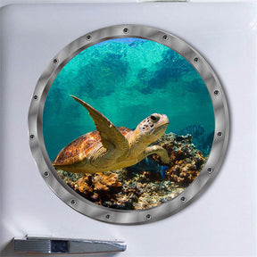 Removable 3D Under The Sea Nature Scenery Decor Submarine Window Sea Turtles Wall Sticker