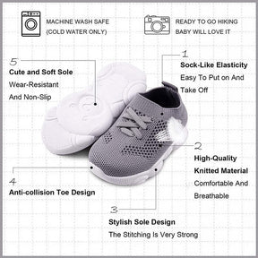 Baby First Walking Shoes Toddler Boys Girls Cotton Mesh Breathable Sneakers-Grey