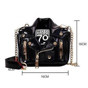 Women Motorcycle Jacket Crossbody Bag Punk Style Lapel Collar Satchel Bag-Black
