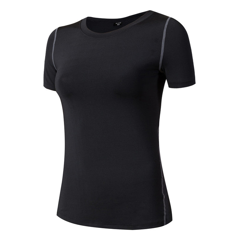 Adore Women Pro Short Sleeve T-Shirt Tight Perspiration Quick Dry Yoga Tops For Training Running Fitness 2003-Black