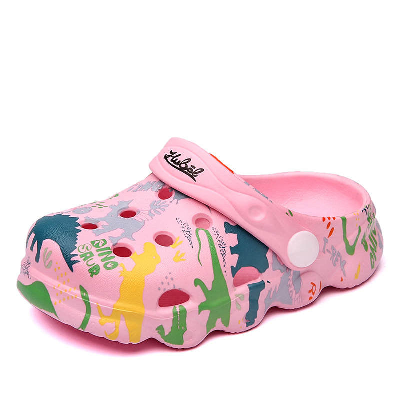 Kids Cute Cartoon Hole Shoes Little Dinosaur Beach Pool Slippers Boys and Girls-Pink