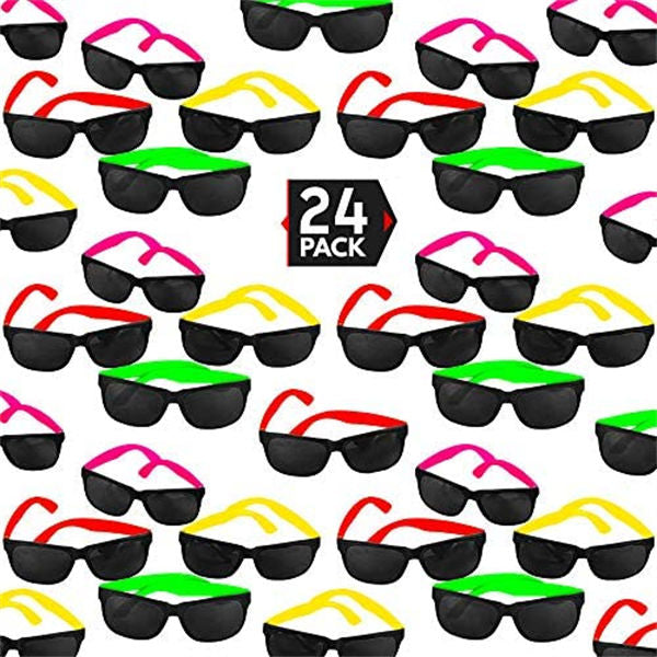 24 Pack  Kids Sunglasses Bulk Pool Party Favors Beach Party Favors Bulk Party Pack of 2 Dozen in 4 Neon Colors