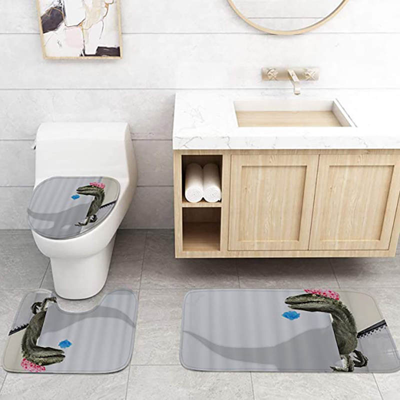 4PCS Funny Cartoon Shower Curtain Set Bathroom Non Slip Rugs Toilet Lid Cover-91