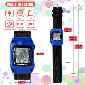 Kids Waterproof Sports Watches Digital LED Car Shape Watches-Blue