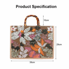 Handbag Bamboo Tote Sequin Straw Woven Bag for Womens-Green