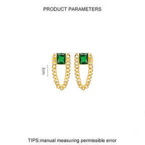 Pair Of Vintage Green Zirconia Chain Earrings For Women