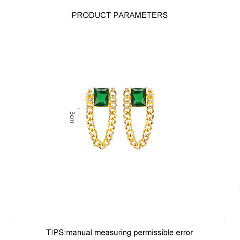 Pair Of Vintage Green Zirconia Chain Earrings For Women