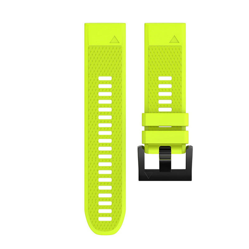 26mm Width Easy Fit Soft Silicone Watch Strap For Garmin Fenix 5X/5X Plus/6X/6X Pro/3/3 HR Black Steel Buckle-Lime