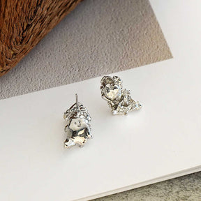 Retro Irregular Metal Stud Earrings for Women Girls Gift-Sliver