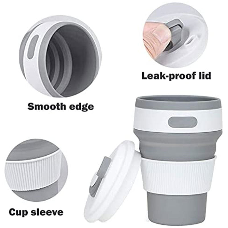 2 Pack 350ml Silicone Collapsible Travel Mug with Lid-Gray Blue