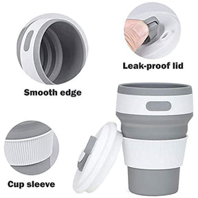 2 Pack 350ml Silicone Collapsible Travel Mug with Lid-Gray Pink