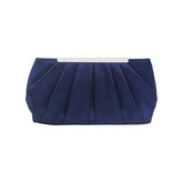 Clutch Evening Bag Elegant Pleated Satin Simple Classy Purse-Blue