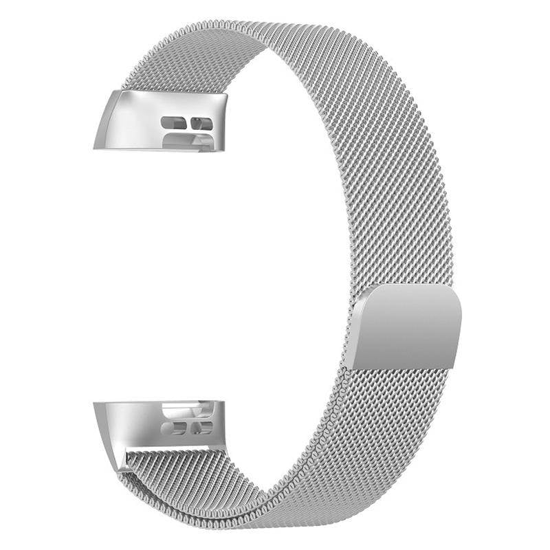 For Fitbit Charge 3 Wristband Milanese Replacement Stainless Steel Watch Band-Silver