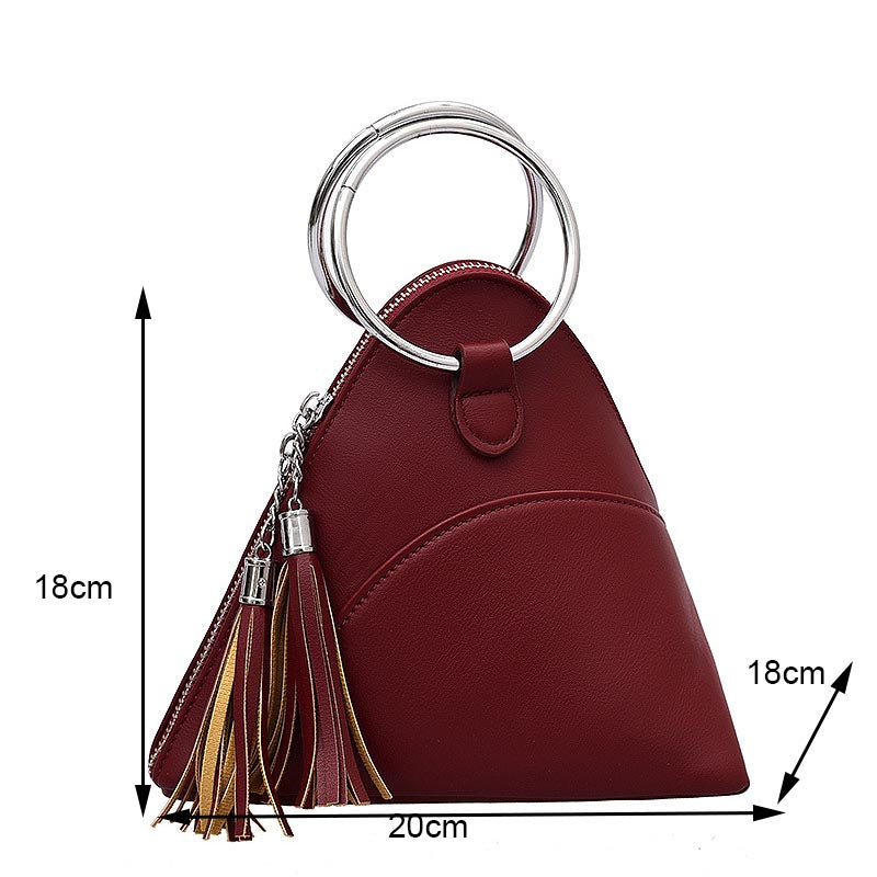 Women Cute Tassel Clutch PU Leather Triangle Bags-Red