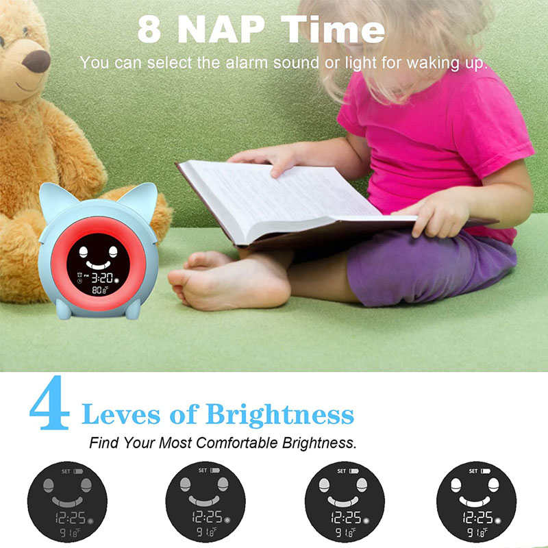 Alarm Clock with Five Color Night Light for Kids Bedroom-Blue