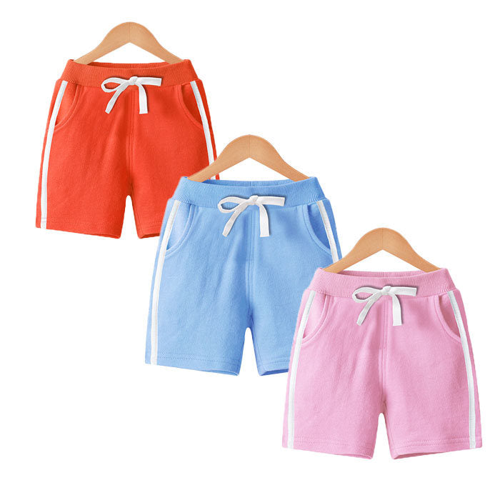 Kids 3 Pack 100% Cotton Sport Jogger Shorts Casual Elastic Pants-K