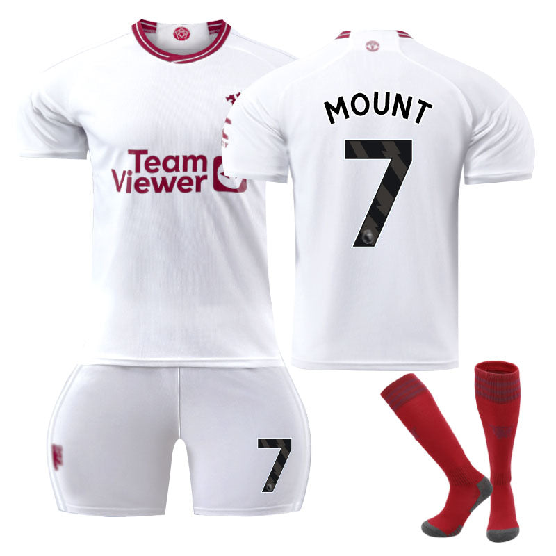 Red Devil Man Utd Second Away Jersey MOUNT #7 Soccer Jersey Kids Adult 3Pcs Jersey Kits