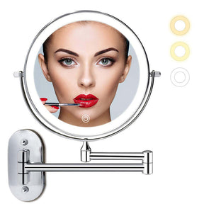 Wall Mounted Lighted Makeup Mirror 7inch 7X Magnifying Cosmetic Mirror with 3 Color Modes Battery Type-Silver