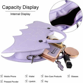 Women Novelty Bat Shoulder Bag Fashion Halloween Handbags-Purple